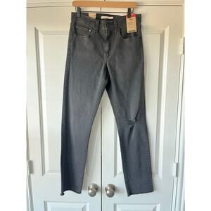 NWT Levis Womens 724 High Rise Slim Straight Distressed Gray Denim | Size 30x32